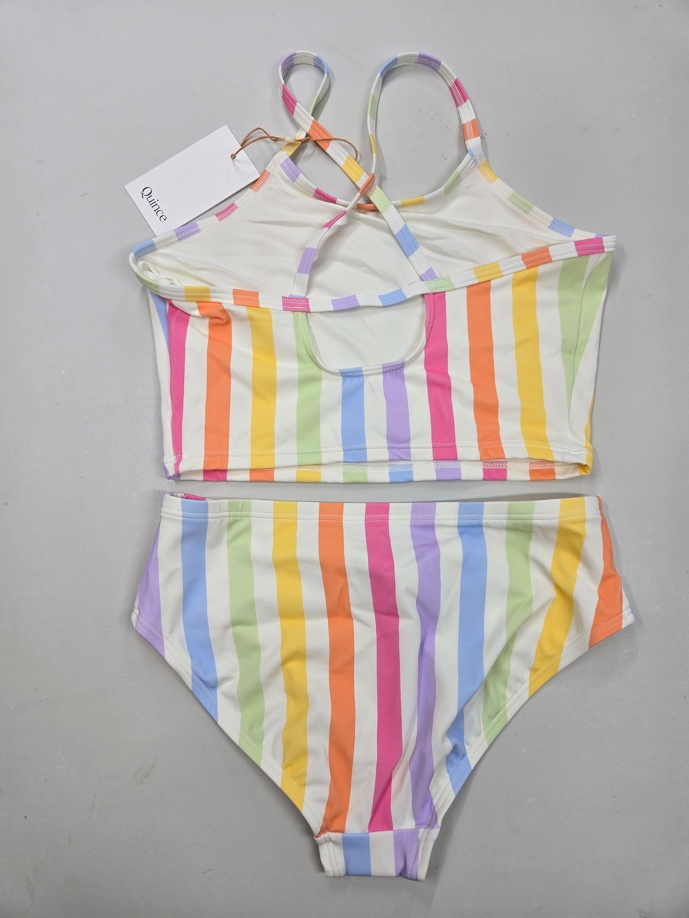 NWT QUINCE Tankini Swimsuit Kid Girl Size 12 Rainbow Stripe 8267 - Picture 6 of 11
